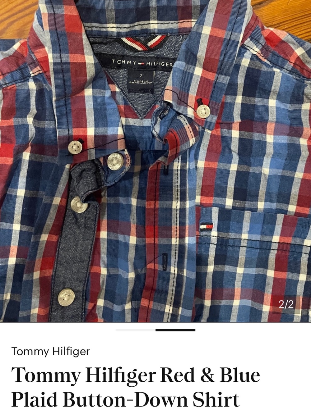Tommy Hilfiger Blue, Red & White Plaid Button-Down Shirt